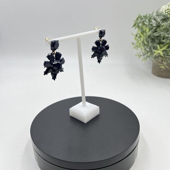 J. Crew Designer Blue Crystal Cut Stone Flower Shape Dangle Statement Earrings - Picture 7 of 14